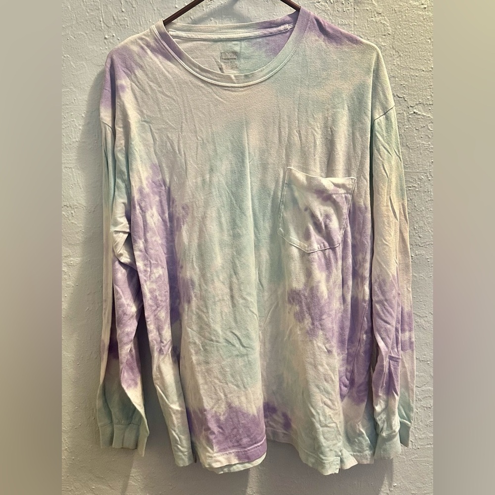 Victoria Secret Purple Pastel Tie-Dye Long Sleeve Pocket Tee - L 💜🦄